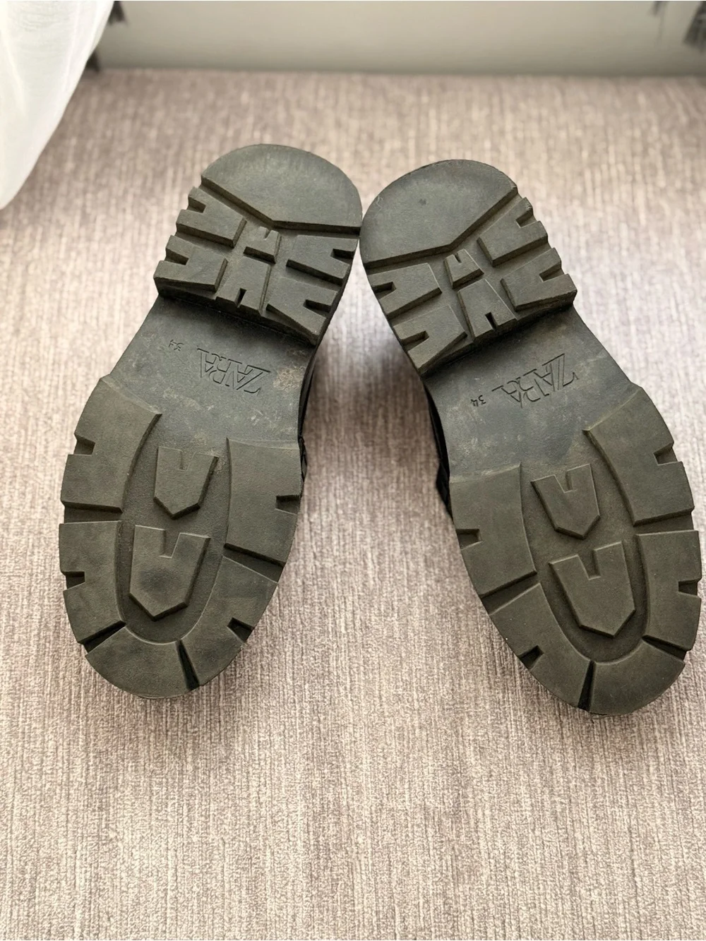 Zara Kids- Black Leather Tassel Chunky Lug Sole Loafers